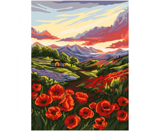 Картина по номерам на картоне ТРИ СОВЫ "Луг с маками", 30*40, с акриловыми красками и кистями KK3040_00003