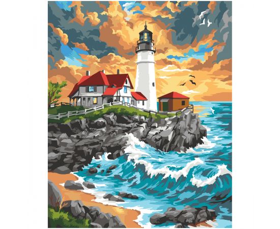 Картина по номерам на холсте ТРИ СОВЫ "Закат на маяке", 40*50, с акриловыми красками и кистями KX4050_40004