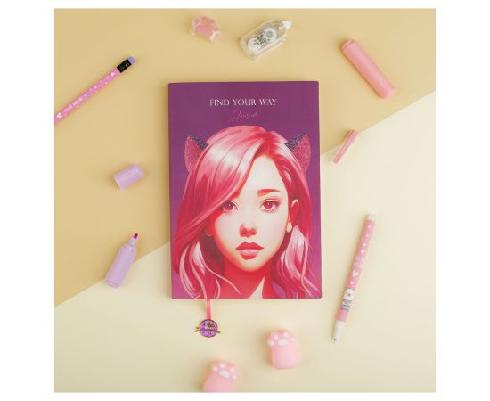Ежедневник недатированный, А5, 136л., кожзам, MESHU "Find your way. Pink", тон. блок, закладка-ляссе с подвеской MS_53610