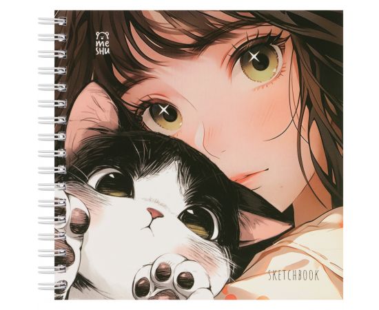Скетчбук 60л., 150*150 MESHU "Сat girl", на гребне, soft-touch, 120г/м2 MS_64034