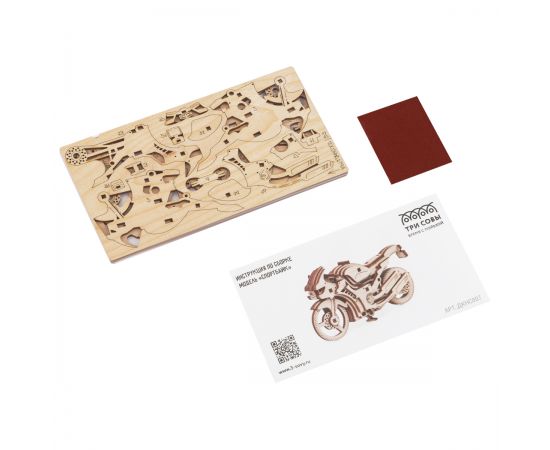 Конструктор деревянный ТРИ СОВЫ "Спортбайк". 11*3,5*5,5см, 29 деталей, пакет с еврослотом ДКНС007