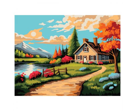 Картина по номерам на картоне ТРИ СОВЫ "Дом у реки", 30*40, с акриловыми красками и кистями КК_53813