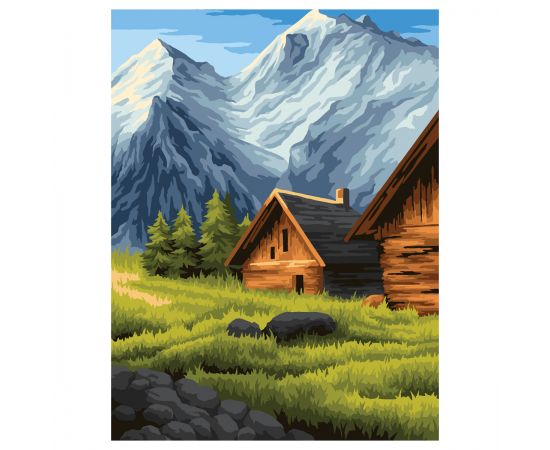 Картина по номерам на холсте ТРИ СОВЫ "Деревня в горах", 30*40, с акриловыми красками и кистями КХ3040_53865