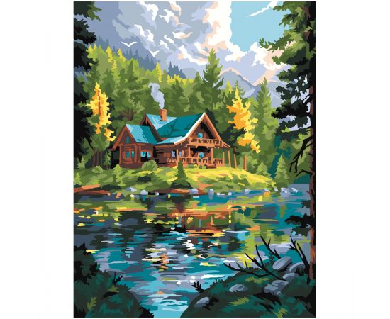 Картина по номерам на холсте ТРИ СОВЫ "Дом у озера", 30*40, с акриловыми красками и кистями КХ3040_53880