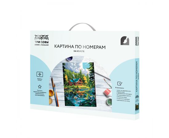 Картина по номерам на холсте ТРИ СОВЫ "Дом у озера", 30*40, с акриловыми красками и кистями КХ3040_53880