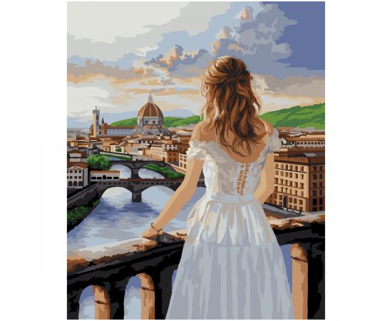Картина по номерам на холсте ТРИ СОВЫ "Девушка во Флоренции", 40*50, с акриловыми красками и кистями КХ4050_53942
