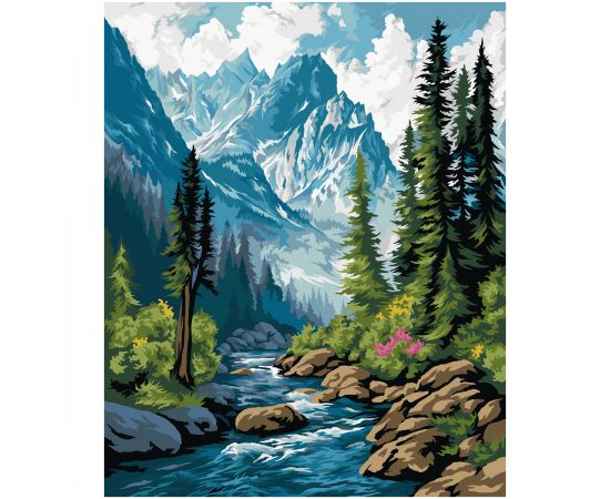 Картина по номерам на холсте ТРИ СОВЫ "Горная река", 40*50, с акриловыми красками и кистями КХ4050_53947