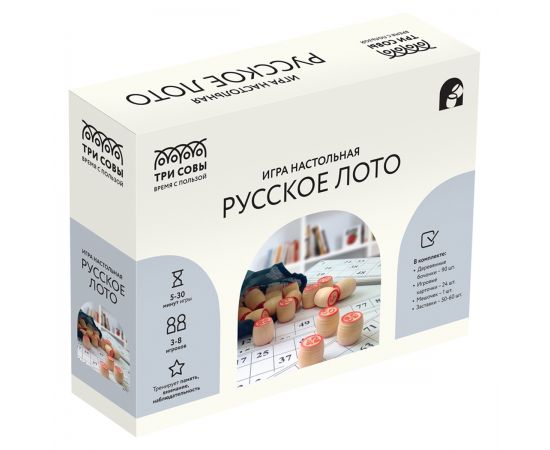 Игра настольная ТРИ СОВЫ "Русское лото", с бочонками, картонная коробка НИ_46628