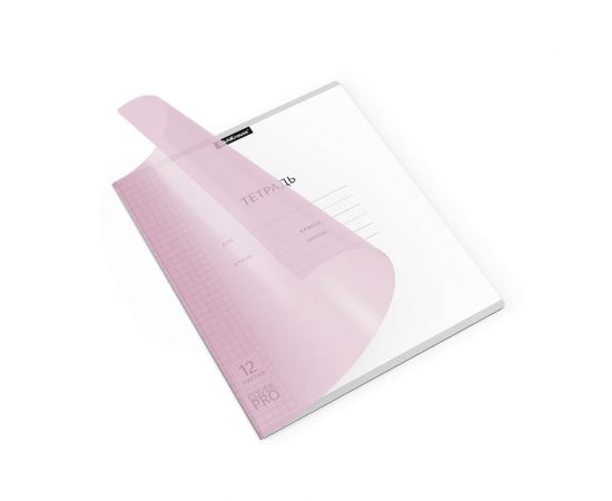 Тетрадь школьная ученическая с пластиковой обложкой на скобе ErichKrause Классика CoverPrо Pastel, розовый, А5+, 12 листов, клетка 012015254-56342