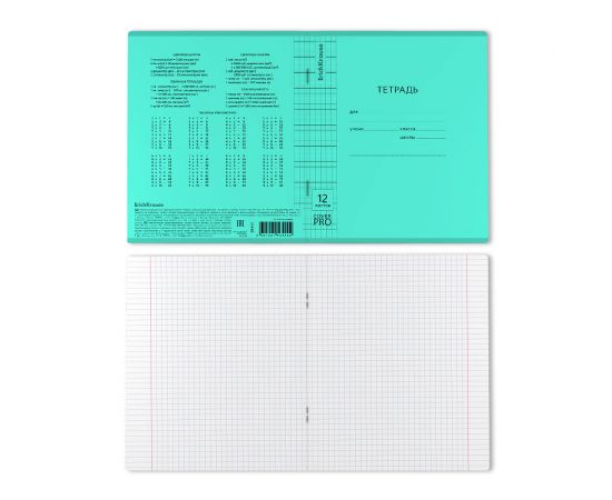 Тетрадь школьная ученическая с пластиковой обложкой на скобе ErichKrause Классика CoverPrо Vivid бирюзовый, A5+, 12 листов, клетка 012015254-56440
