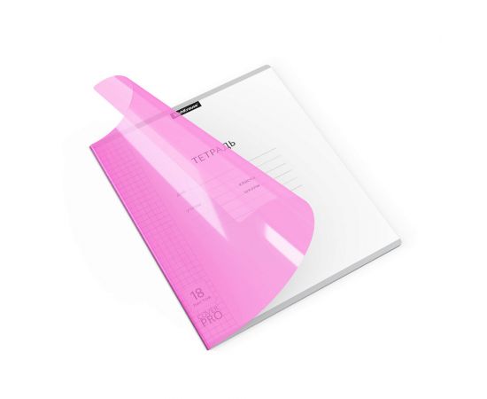 Тетрадь школьная ученическая с пластиковой обложкой на скобе ErichKrause Классика CoverPrо Neon, розовый, А5+, 18 листов, клетка 018015254-56372