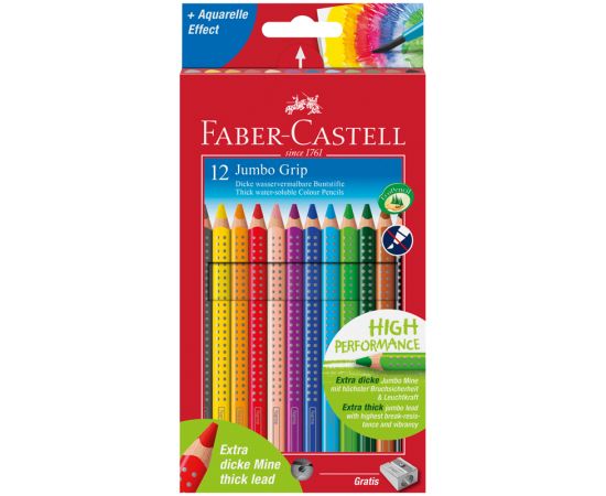 Карандаши цветные Faber-Castell "Jumbo Grip", 12цв., трехгран., утолщен., заточен., картон, европодв 110912