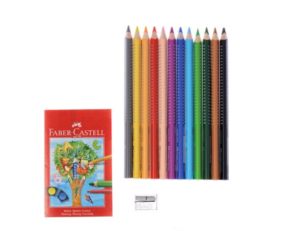 Карандаши цветные Faber-Castell "Jumbo Grip", 12цв., трехгран., утолщен., заточен., картон, европодв 110912
