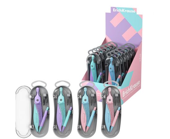 Готовальня ErichKrause Pastel, (пластиковый циркуль и сменные грифели), пенал, ассорти 61394