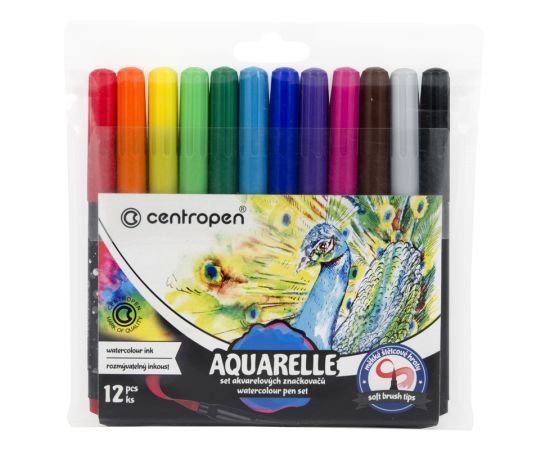 Набор акварельных маркеров Centropen "Aquarelle 8683" 12цв., кистевые, 1-9мм, европодвес 6 8683 1285
