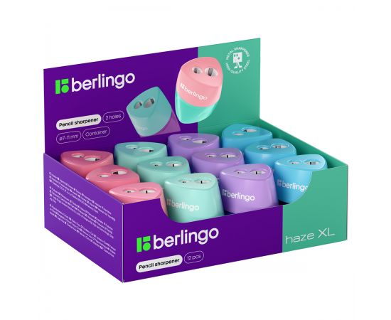 Точилка пластиковая Berlingo "Haze XL", с контейнером, 2 отверстия, ассорти BBp_15040