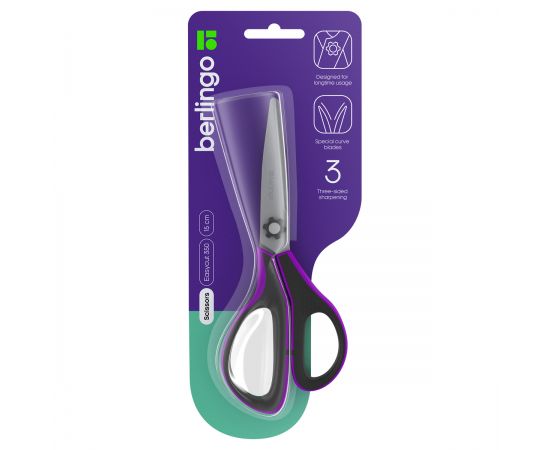 Ножницы Berlingo "Easycut 350", 15см, сиреневые, эргономичные ручки, мягкие вставки, европодвес DNn_15035_a