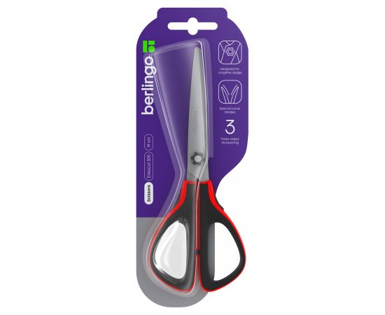 Ножницы Berlingo "Easycut 300", 19см, красные, мягкие вставки, европодвес DNn_19035_b
