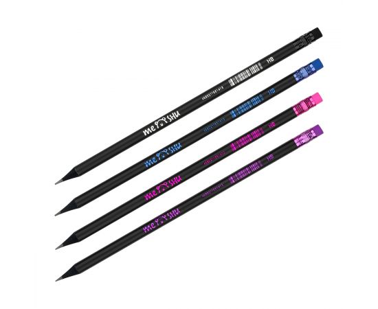 Карандаш ч/г MESHU "Black style", HB, заточен., с печатью, с ластиком, ассорти, туба MS_58141