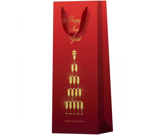 Пакет подарочный 12*36*8,5см MESHU "New Year", матовое ламинирование, отд.фольгой, под бутылку MS_61731