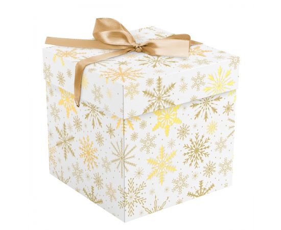 Коробка складная подарочная MESHU "Snowflake", (15*15*15см), с лентой, отд фольгой MS_62551