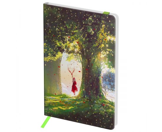 Записная книжка А6 80л. ЛАЙТ, кожзам, Greenwich Line "Mystical forest", с резинкой, тиснение фольгой, блок в клетку NA6_50489