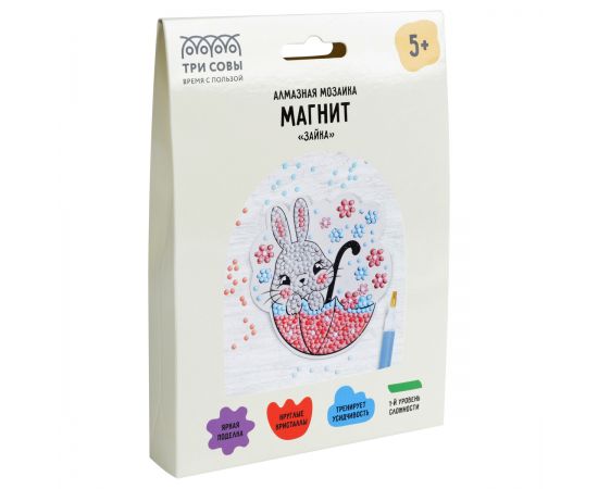 Алмазная мозаика, магнит ТРИ СОВЫ "Зайка", картонный конверт АММ_48242