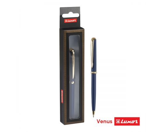 Ручка шариковая Luxor "Venus" синяя, 0,7мм, корпус синий/золото, кнопочный механизм, футляр 1647