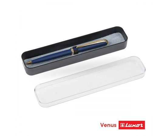 Ручка шариковая Luxor "Venus" синяя, 0,7мм, корпус синий/золото, кнопочный механизм, футляр 1647