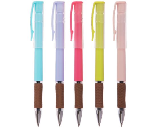 Ручка гелевая Crown "Quick Dry" с быстросохнущими чернилами и антибактериальным грипом, синяя, 0,5мм, корпус ассорти AT-2020