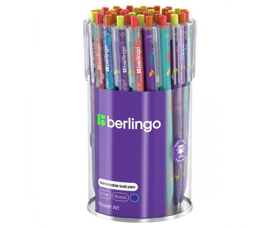 Ручка шариковая автоматическая Berlingo "Flower Art" синяя, 0,7мм, рисунок на корпусе, soft touch, ассорти CBm_07S20
