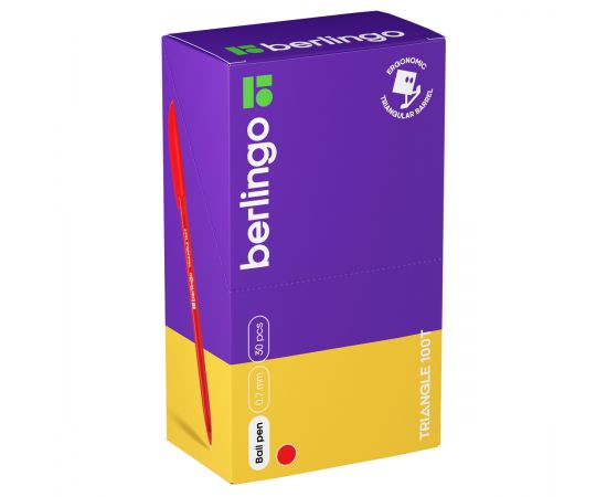 Ручка шариковая Berlingo "Triangle 100T" красная, 0,7мм, трехгран., игольчатый стержень CBp_07108