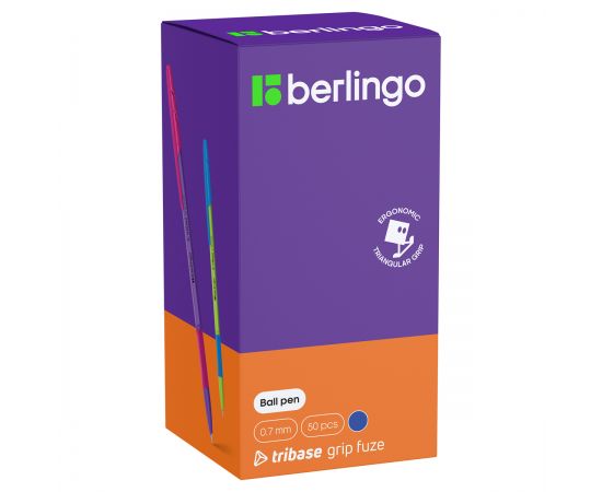 Ручка шариковая Berlingo "Tribase grip fuze" синяя, 0,7мм, грип, ассорти CBp_70968