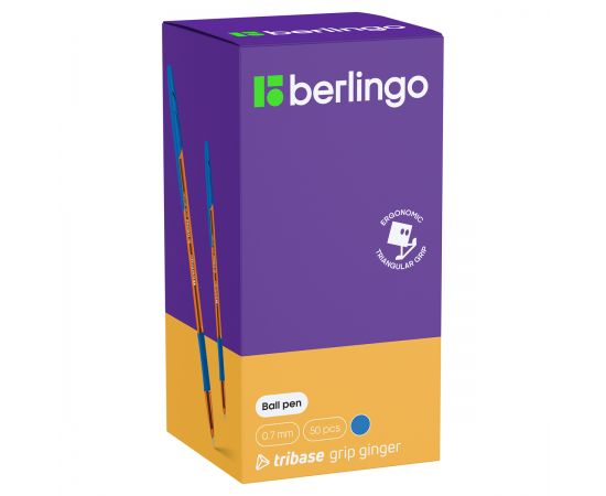 Ручка шариковая Berlingo "Tribase grip ginger" синяя, 0,7мм, грип CBp_70970