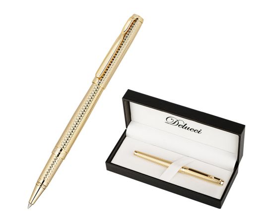 Ручка-роллер Delucci "Celeste" синяя, 0,6мм, цвет корпуса - золото, подарочная упаковка CPs_61914