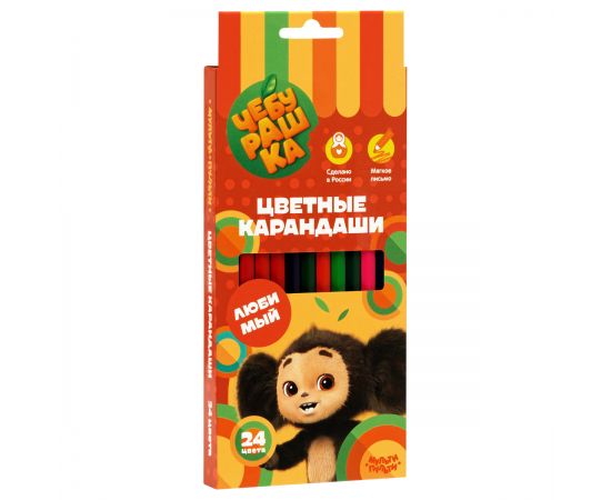 Карандаши цветные Мульти-Пульти "Чебурашка", 24цв., заточен., картон, европодвес CPЧБ_52997