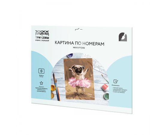 Картина по номерам на картоне ТРИ СОВЫ "Мопс в балетной пачке", 30*40, с акриловыми красками и кистями KK3040_00009