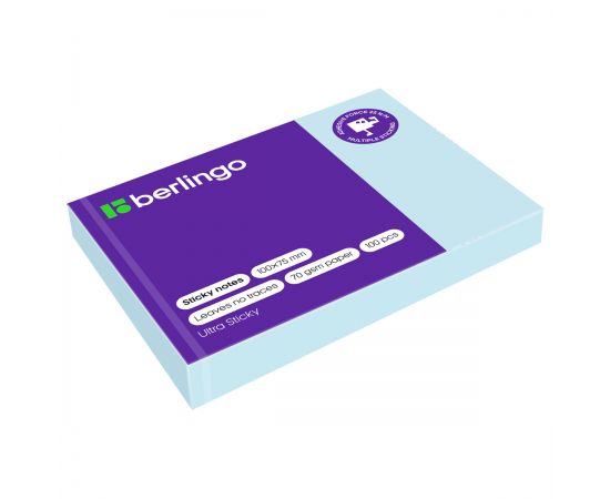 Самоклеящийся блок Berlingo "Ultra Sticky", 100*75мм, 100л., пастель, голубой LSn_39502