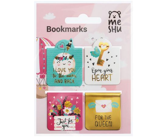 Закладки магнитные для книг, 4шт., MESHU "Key to heart" MS_46740