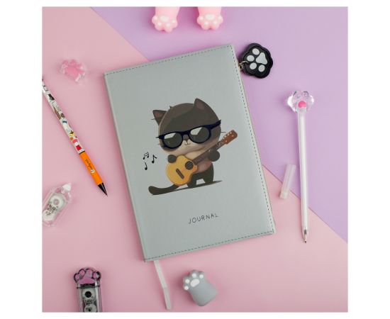 Ежедневник недатированный, А5, 136л., кожзам, MESHU "Сat melody", тон. блок, карман на молнии с брелком, закладка-ляссе MS_53626