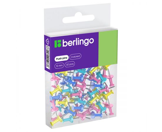 Кнопки силовые Berlingo, 50шт., цветные, ПВХ упак., европодвес, ассорти пастель PN5030e
