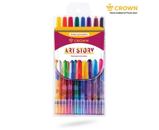 Карандаши восковые Crown "ArtStory", 08цв., выкручивающийся стержень, ПВХ, европодвес TP-800