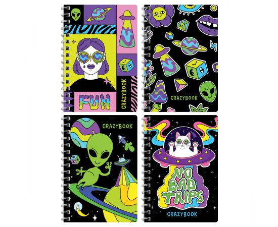 Записная книжка А6 80л. на гребне BG "Crazy neon" ЗК6гр80 12794