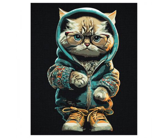 Картина по номерам на черном холсте ТРИ СОВЫ "Стильный кот", 40*50, c акриловыми красками и кистями КХп_48163