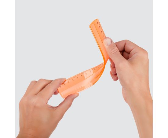 Линейка 20см СТАММ, пластиковая, гибкая, прозрачная, оранжевая, европодвес ЛН-31381