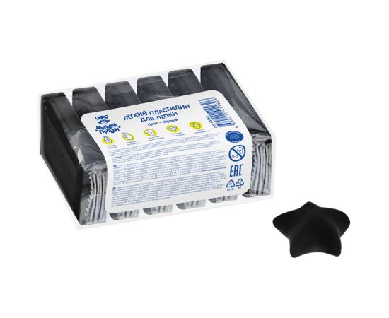 Легкий пластилин для лепки Мульти-Пульти, черный, 6шт., 60г, прозрачный пакет ЛП_43162