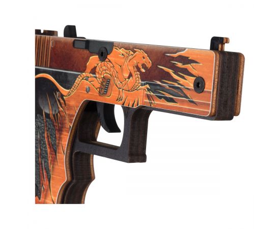 Пистолет деревянный ТРИ СОВЫ Glock-18, "Реликвия", подложка ХДФ с европодвесом, термоусадка ПД2ГЛ001