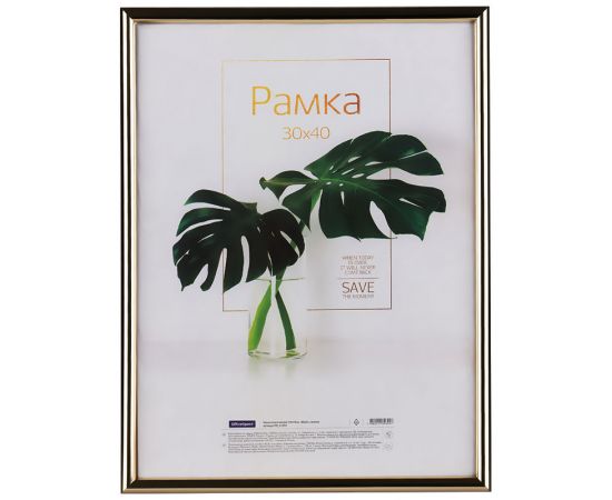 Рамка пластиковая 30*40см, OfficeSpace "Basic", небьющееся стекло, золото РП_41694