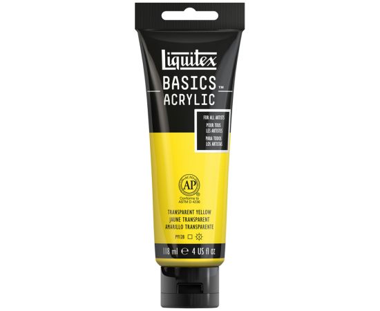 Краска акриловая художественная Liquitex "Basics", 118мл, туба, 045 желтый прозрачный 1046045