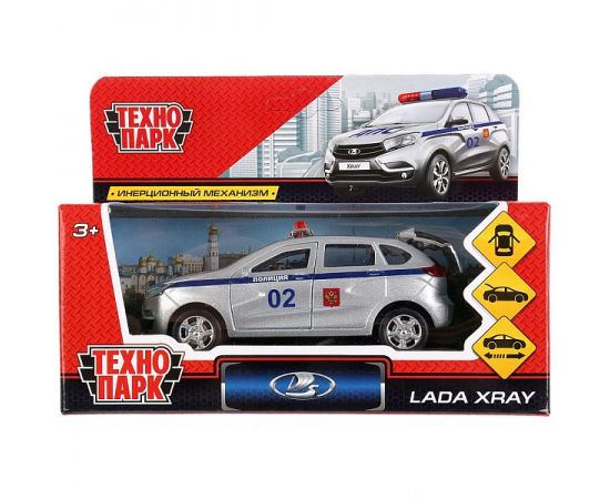 Машина металл LADA XRAY ПОЛИЦИЯ 12 см, двери, багаж, инерц.серебристый 249898 249898